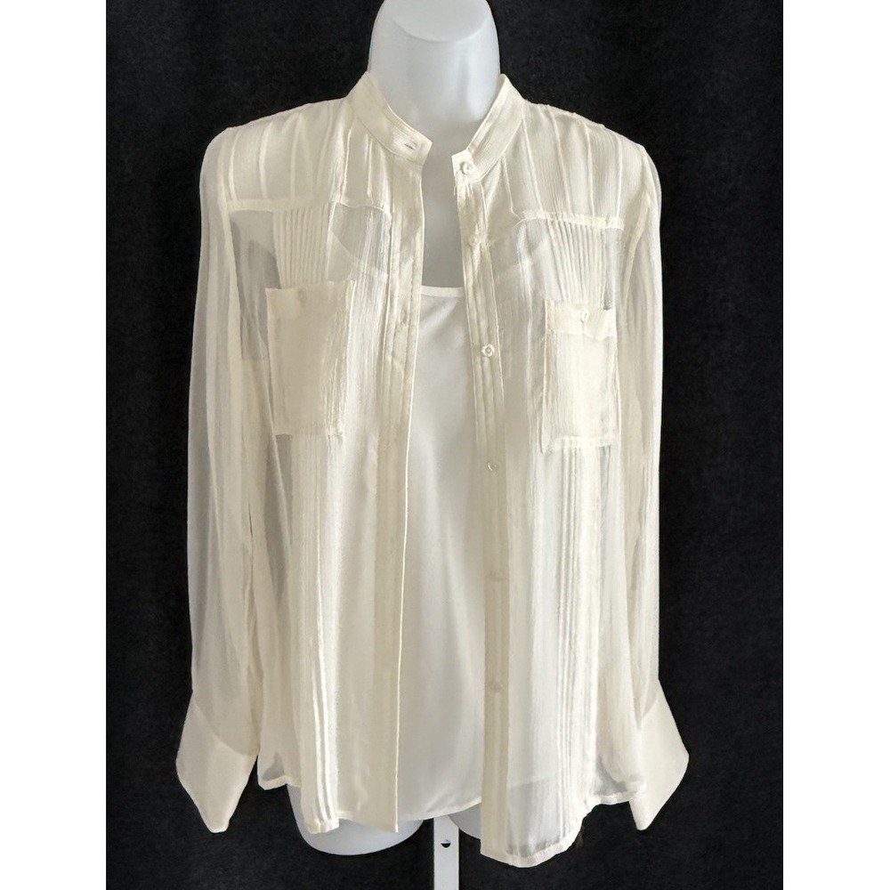 CHARTER CLUB 100% Silk Blouse Pleated Pocket Solid Ivory With Cami NWT Size 8
